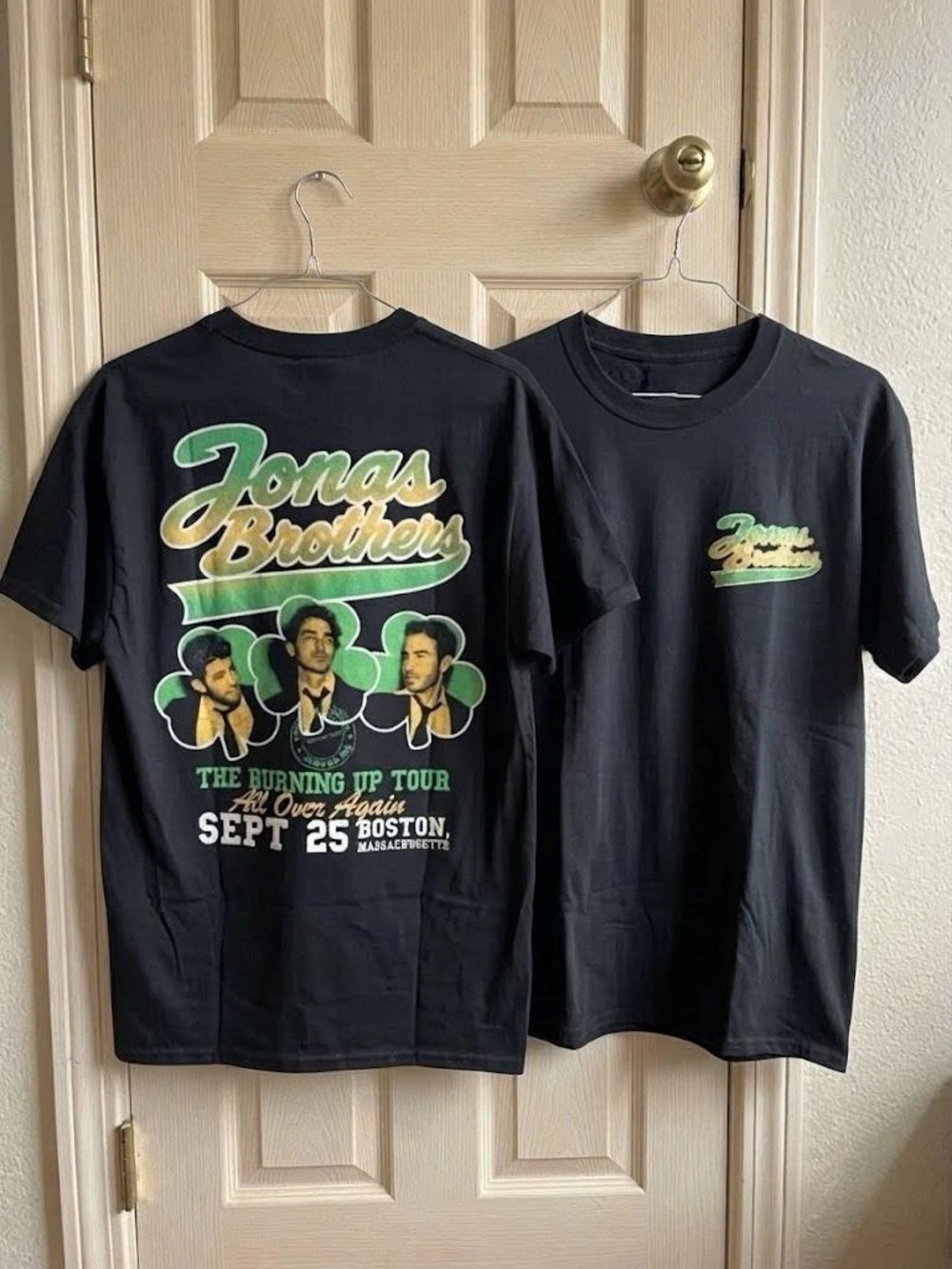 Vintage Black Jonas Brothers Tour Tee with Green & Cream Graphic